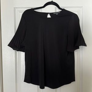 Adrianna Papell Pleated Woven Short Sleeve Top - Black